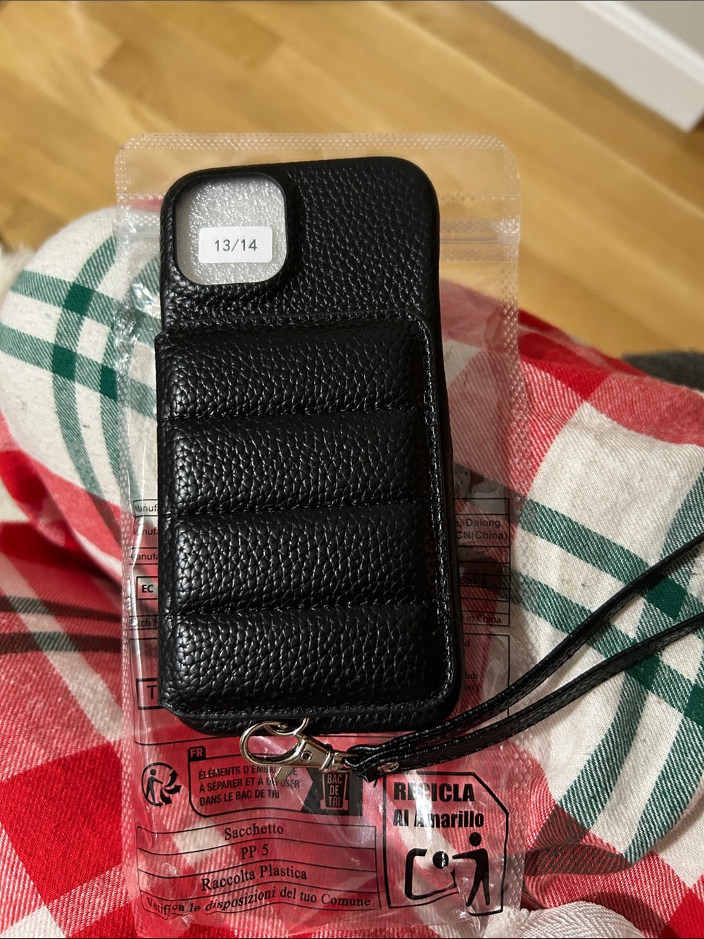Black Quilted Leather Phone Wristlet Case for Cell Phones